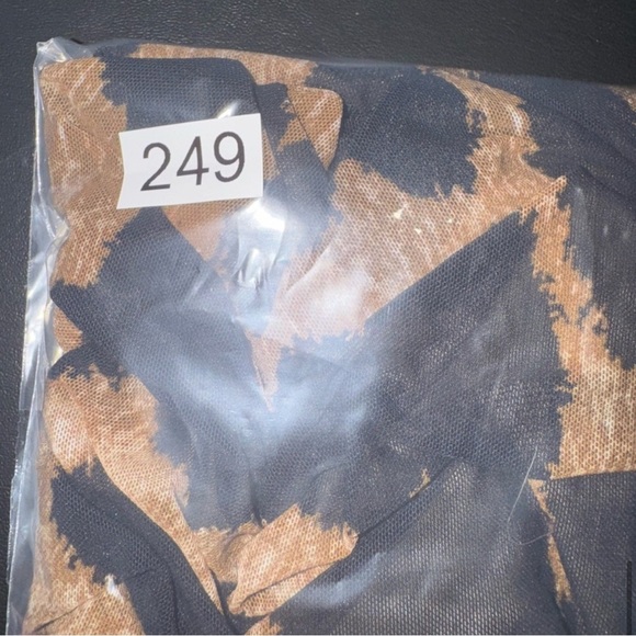 Ganni Ruched Leopard Print Stretch Mesh in Brown/Black/Medium - Picture 10 of 10